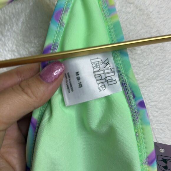 NWT- Wild Fable-Multiway Bikini Top Blue/Green Heart Print- Size Medium (8-10) - Picture 10 of 11